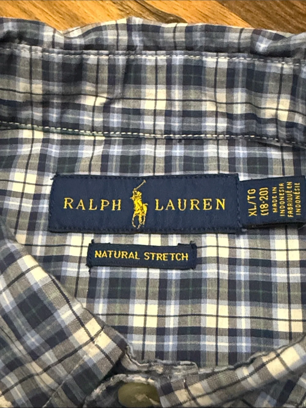 Ralph Lauren Natural Stretch Plaid Button Down Shirt Boys XL 18-20 Blue